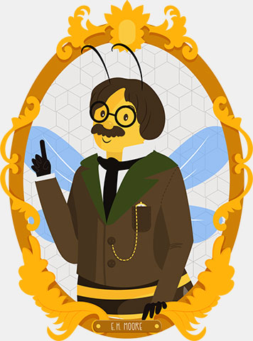 Mathematician E.H. Moore (caricatured as a distinguished honey bee)